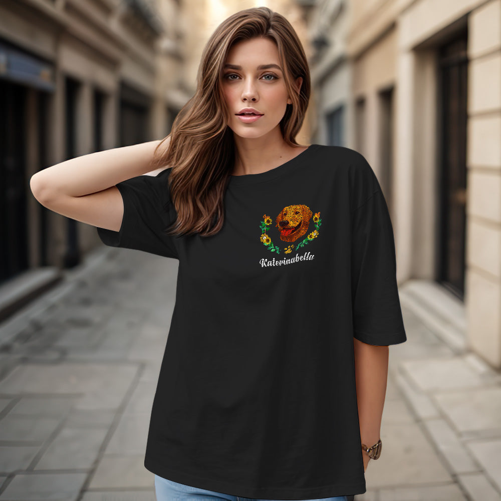 Custom Embroidered Style Personalized Pet Name Wreath T-Shirt