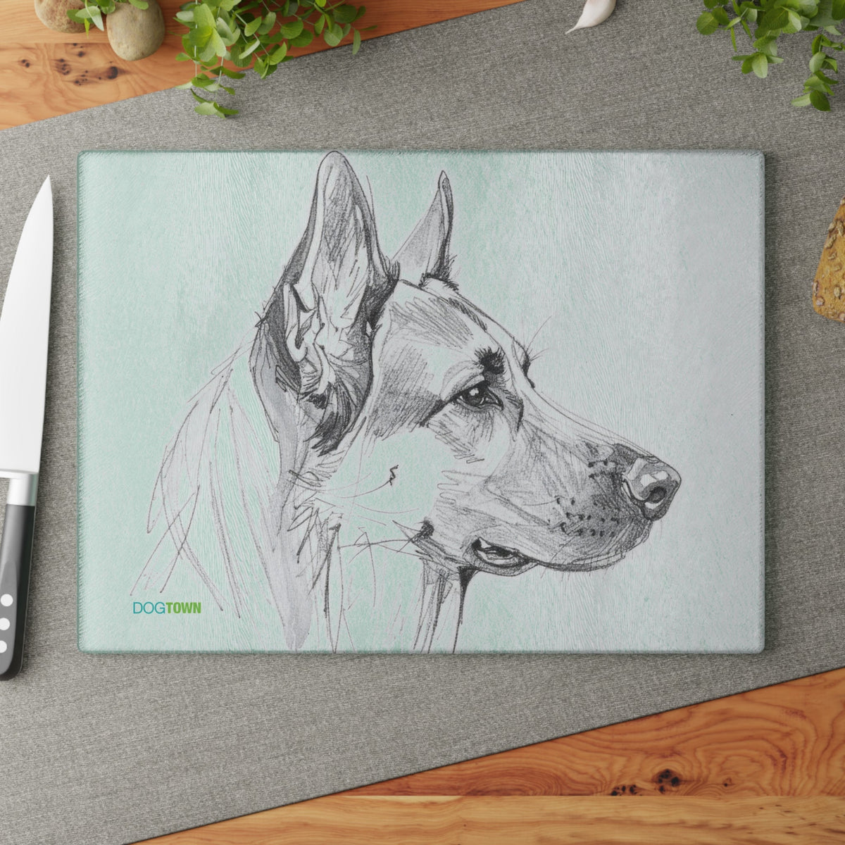 Dogtown German Shepherd Dog Portrait Glass Cutting Board