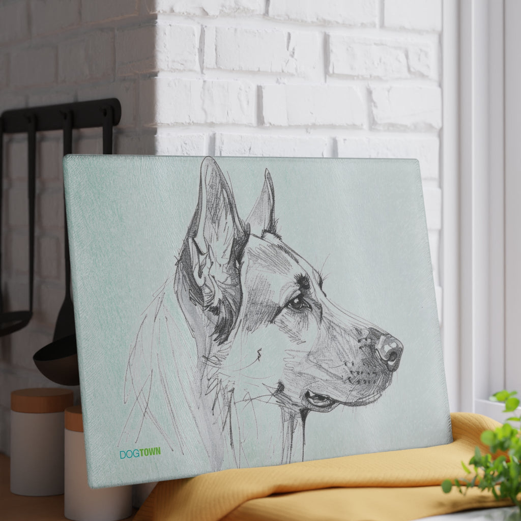 Dogtown German Shepherd Dog Portrait Glass Cutting Board