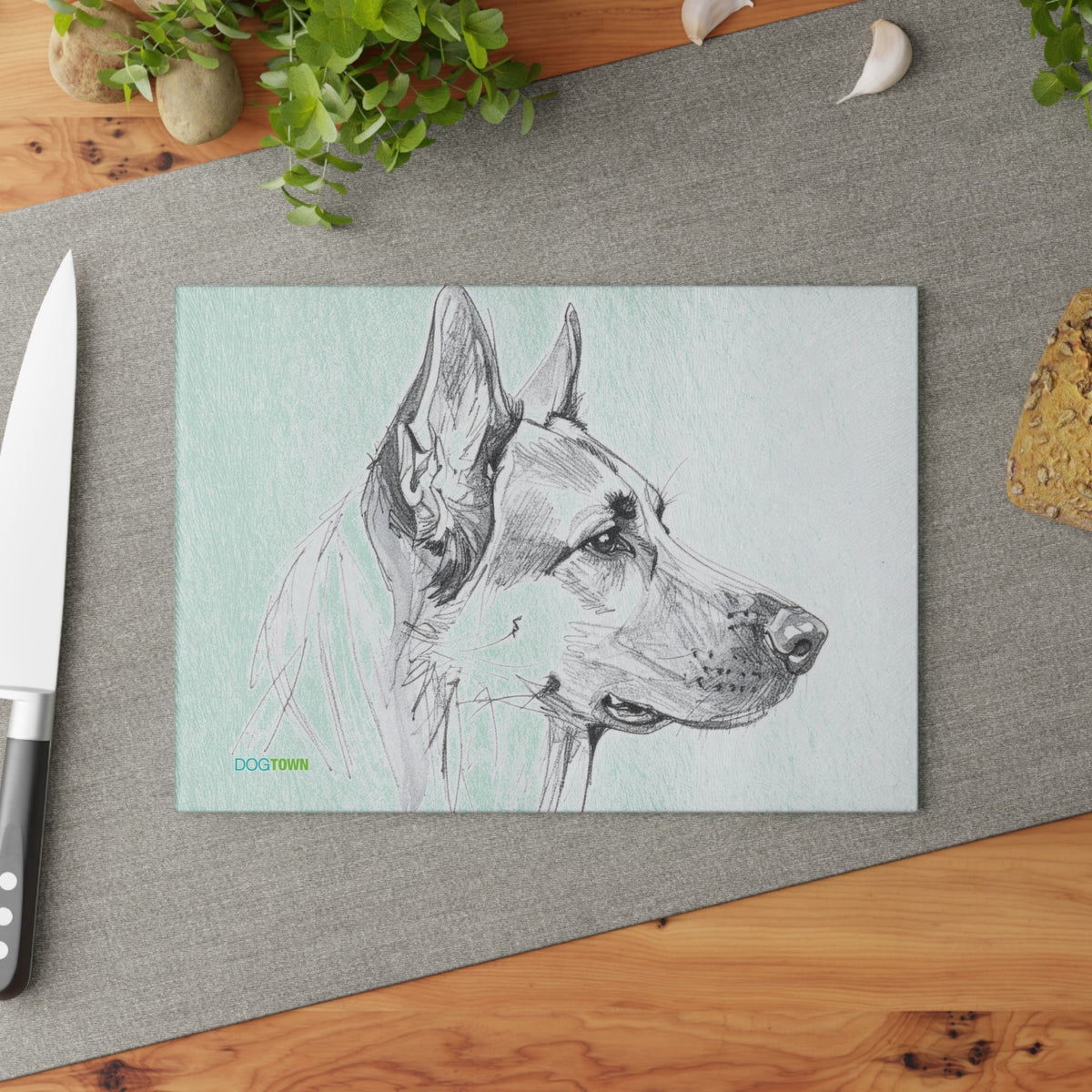 Dogtown German Shepherd Dog Portrait Glass Cutting Board