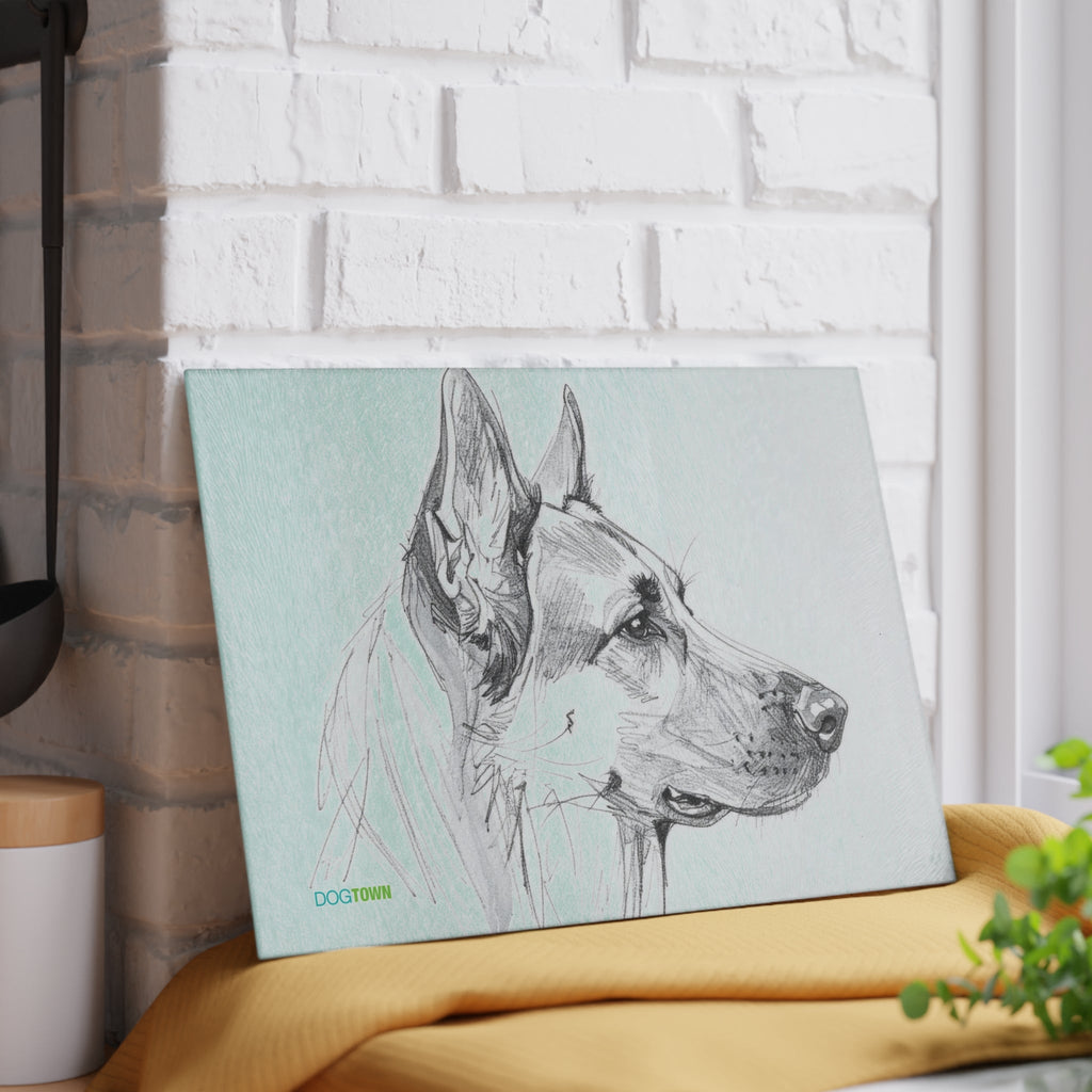Dogtown German Shepherd Dog Portrait Glass Cutting Board