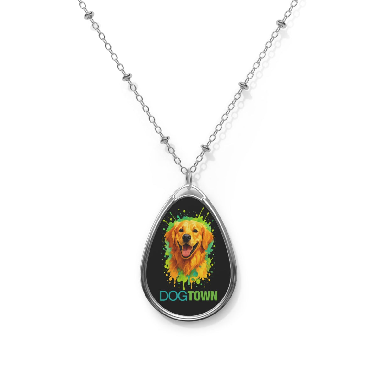 Dogtown Oval Golden Retriever Pendant Necklace Silver