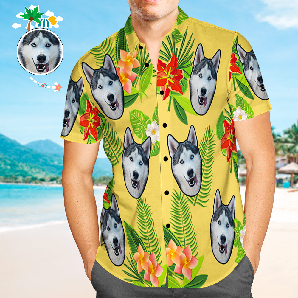 Men's Custom Floral Hawaiian Shirt With Dog Face
