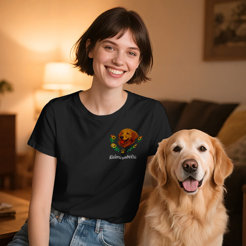 Custom Embroidered Style Personalized Pet Name Wreath T-Shirt