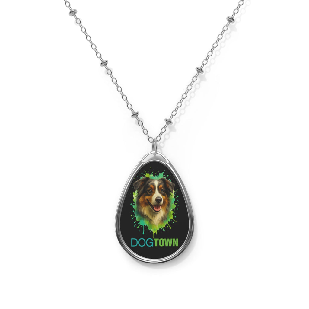 Dogtown Oval Aussie Pendant Necklace Silver