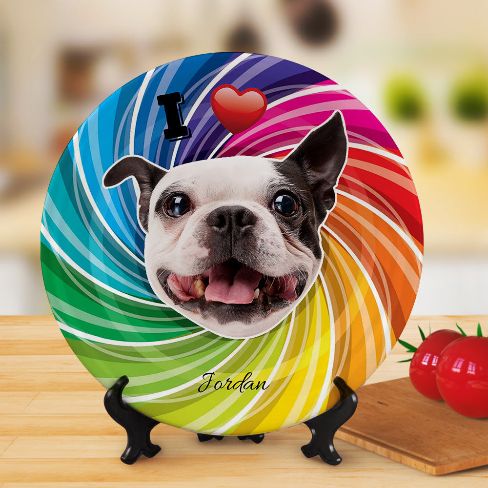 Personalized Dog Face Colorful Ceramic Dinner Plate