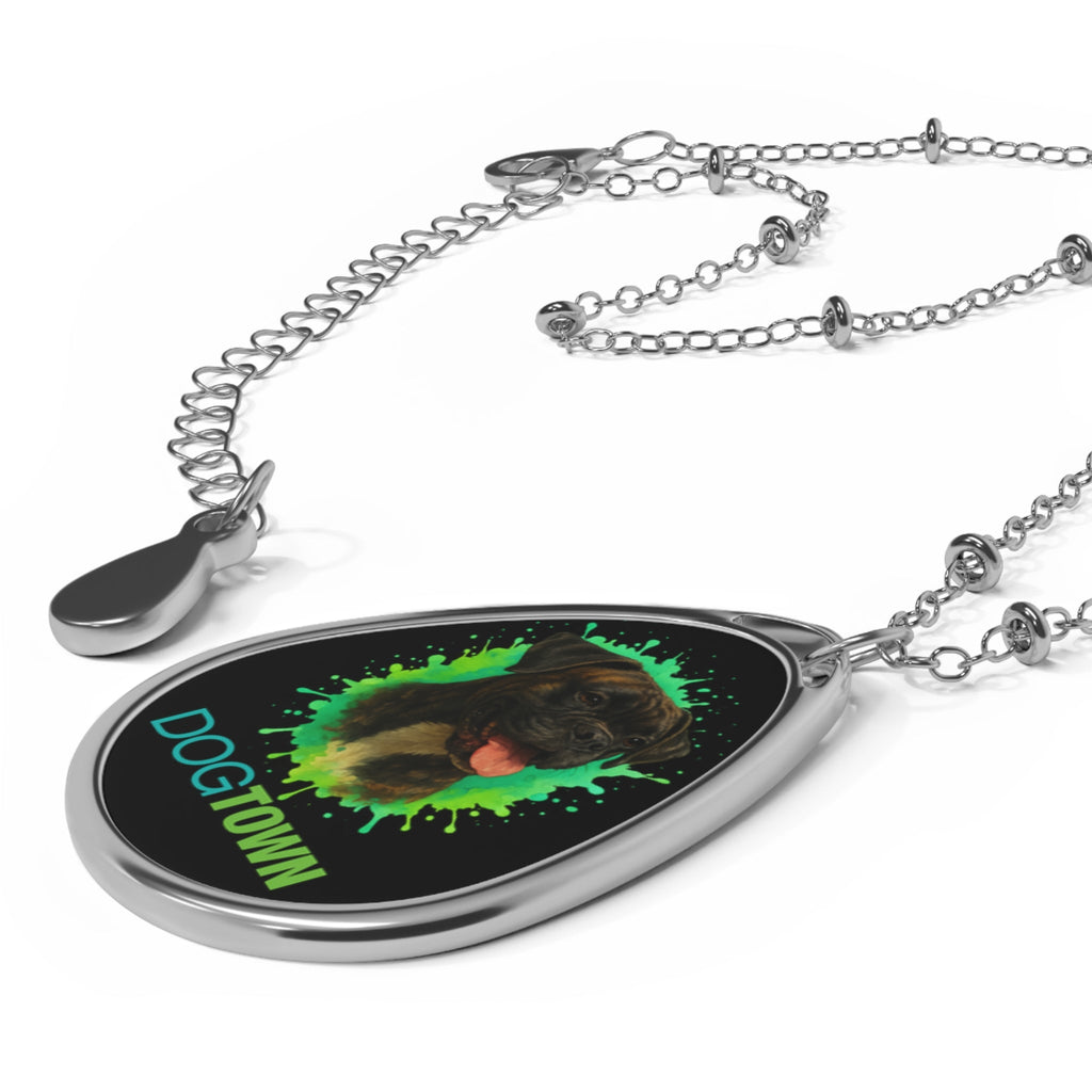 Dogtown Brindle Boxer Oval Pendant Necklace Silver