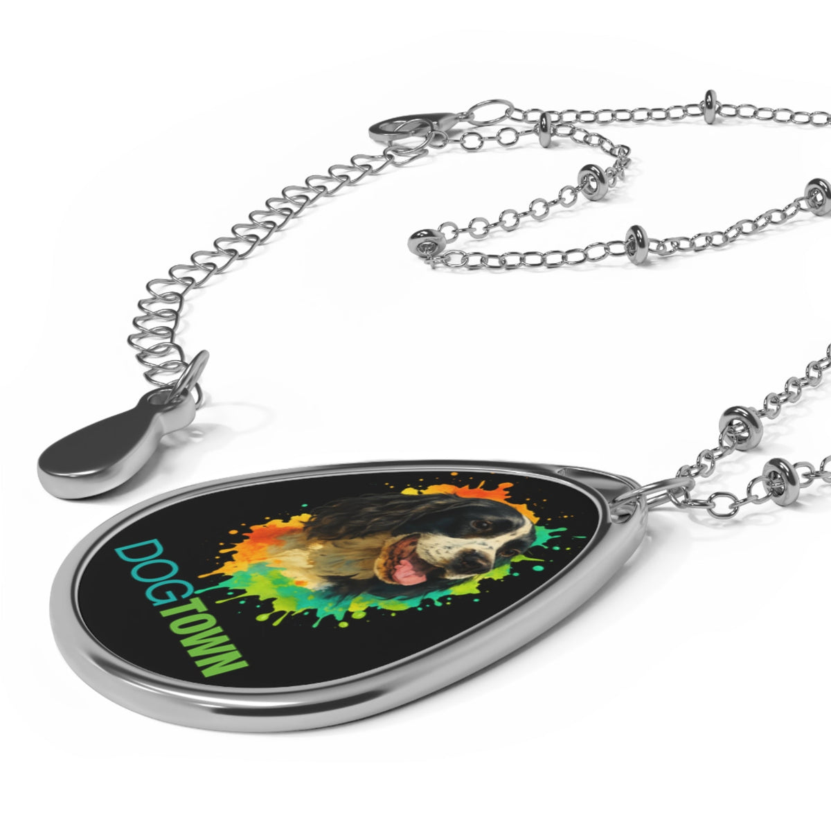 Dogtown Oval Brittany Spaniel Pendant Necklace Silver