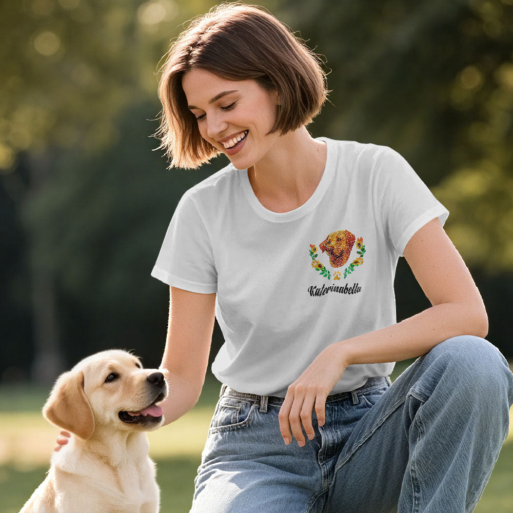 Custom Embroidered Style Personalized Pet Name Wreath T-Shirt