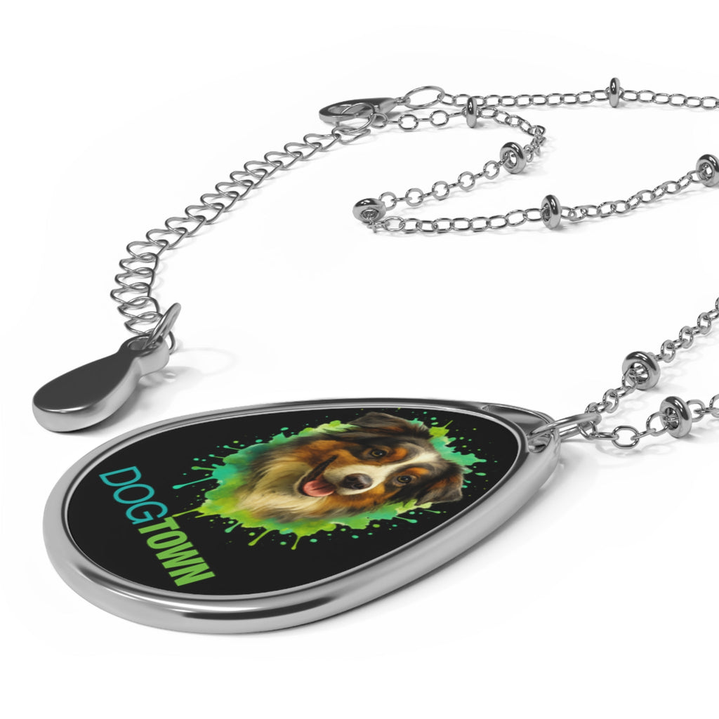 Dogtown Oval Aussie Pendant Necklace Silver