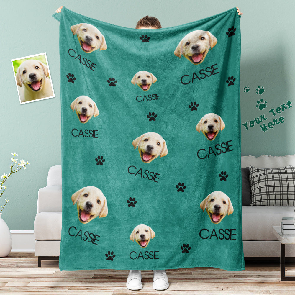 Custom Dog Face and Dog Paws Blanket