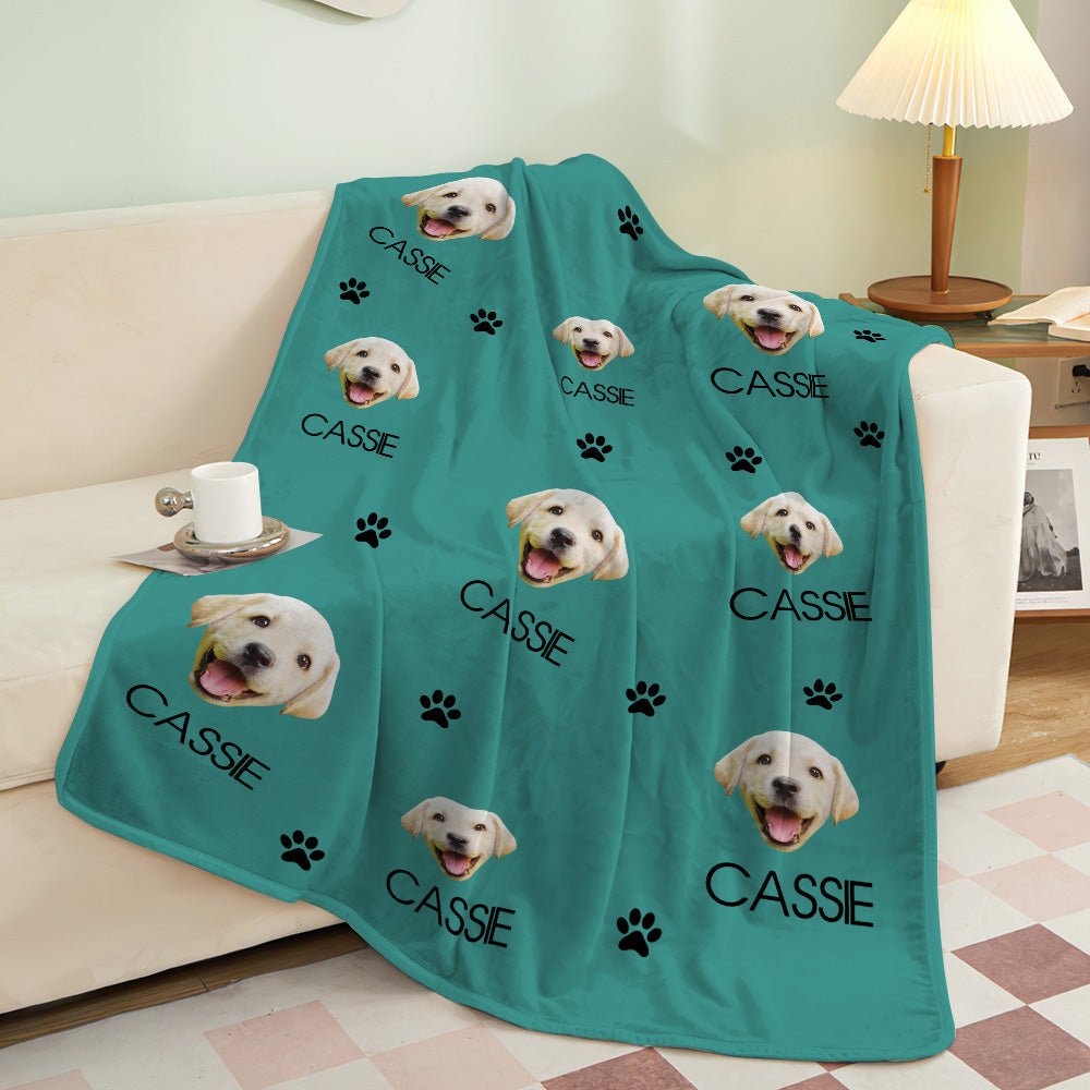 Custom Dog Face and Dog Paws Blanket