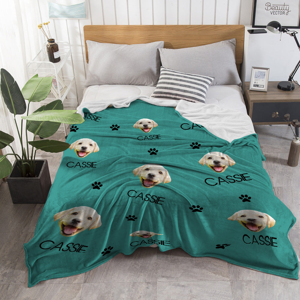Custom Dog Face and Dog Paws Blanket
