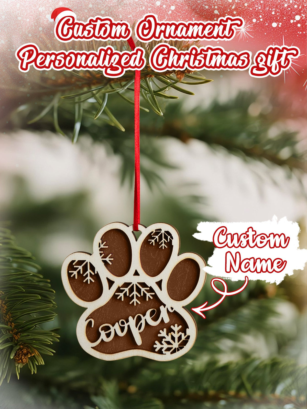 Personalized Dog Paw Snowflake Christmas Ornament
