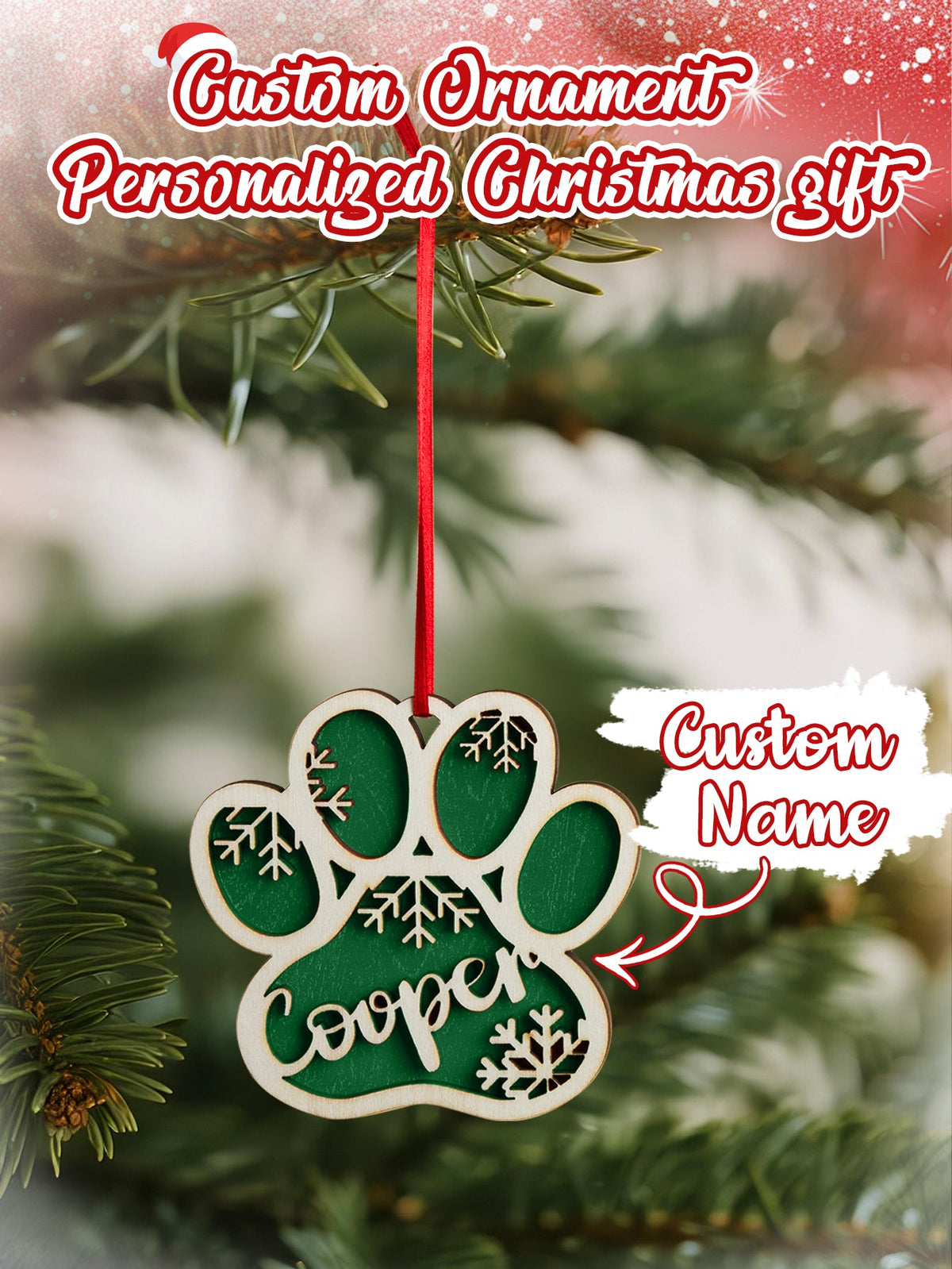 Personalized Dog Paw Snowflake Christmas Ornament