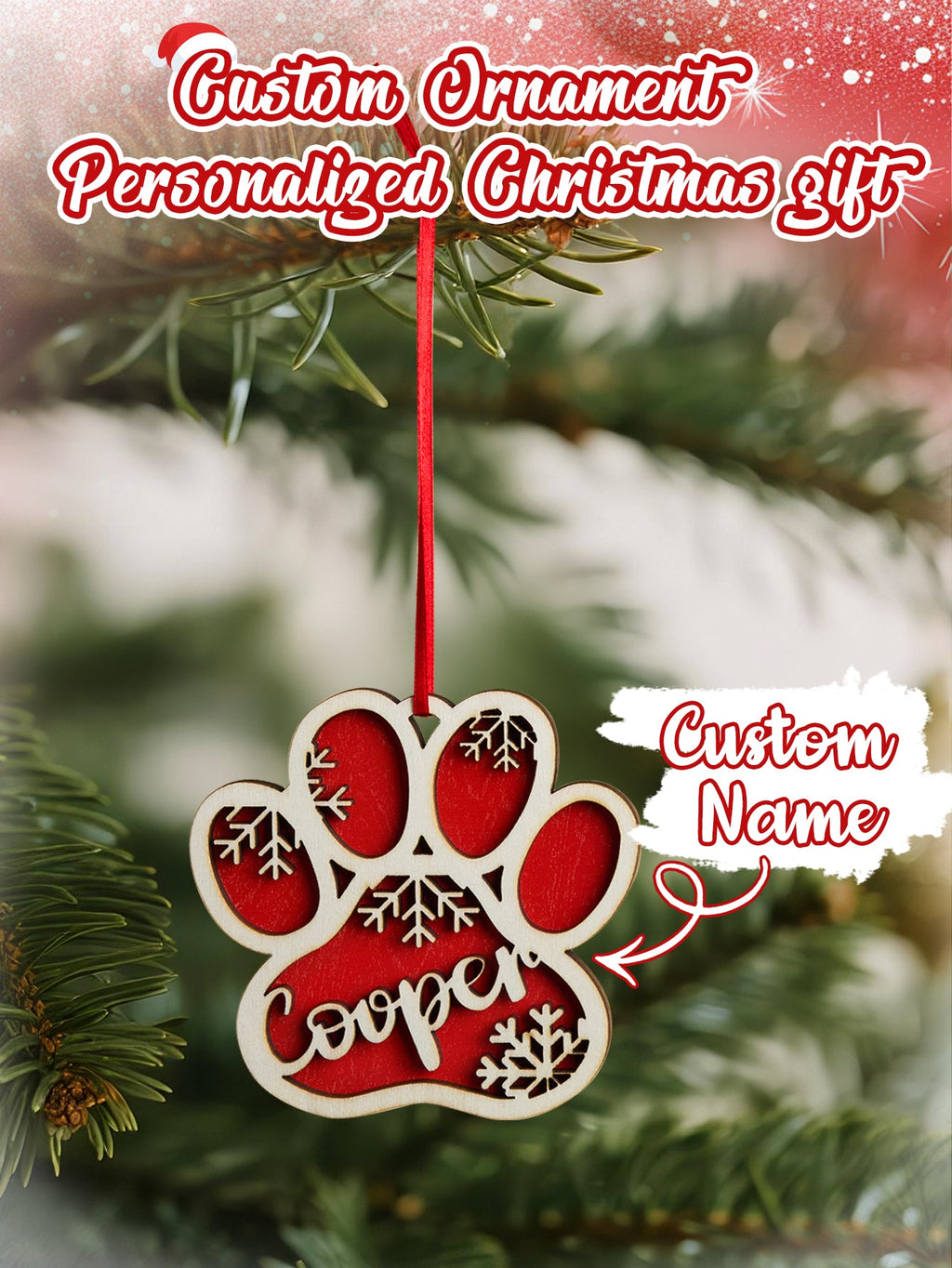Personalized Dog Paw Snowflake Christmas Ornament