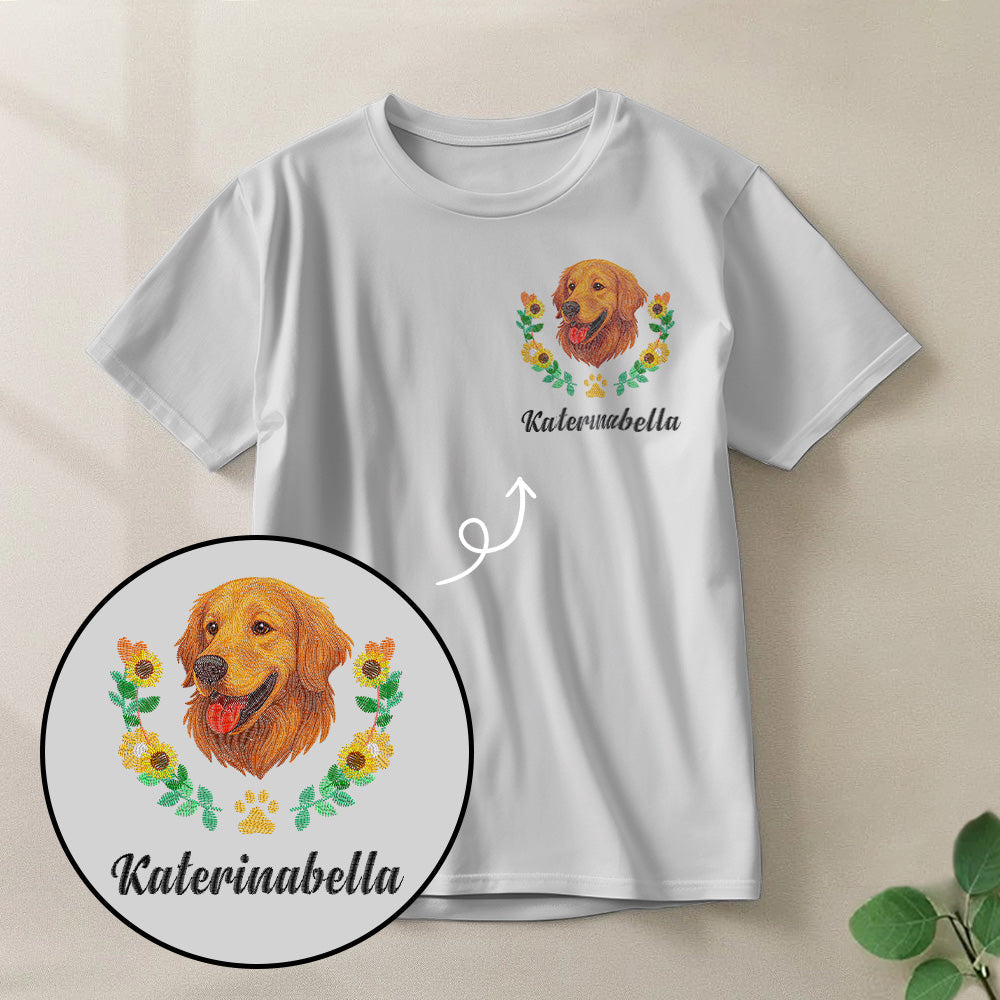 Custom Embroidered Style Personalized Pet Name Wreath T-Shirt