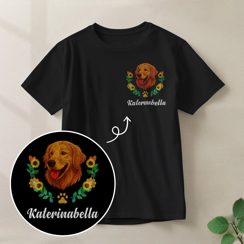 Custom Embroidered Style Personalized Pet Name Wreath T-Shirt