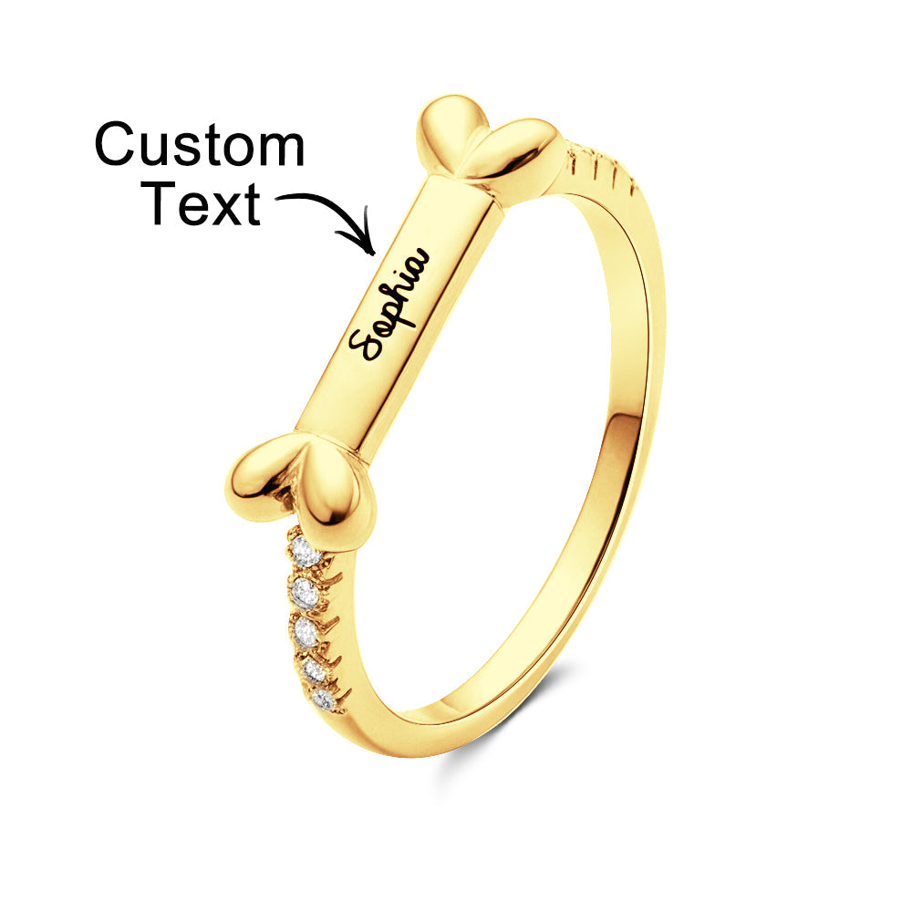 Custom Bone-Shaped Name Engraved Pet Lovers Ring