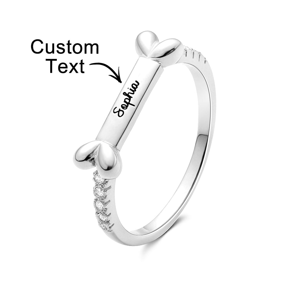 Custom Bone-Shaped Name Engraved Pet Lovers Ring