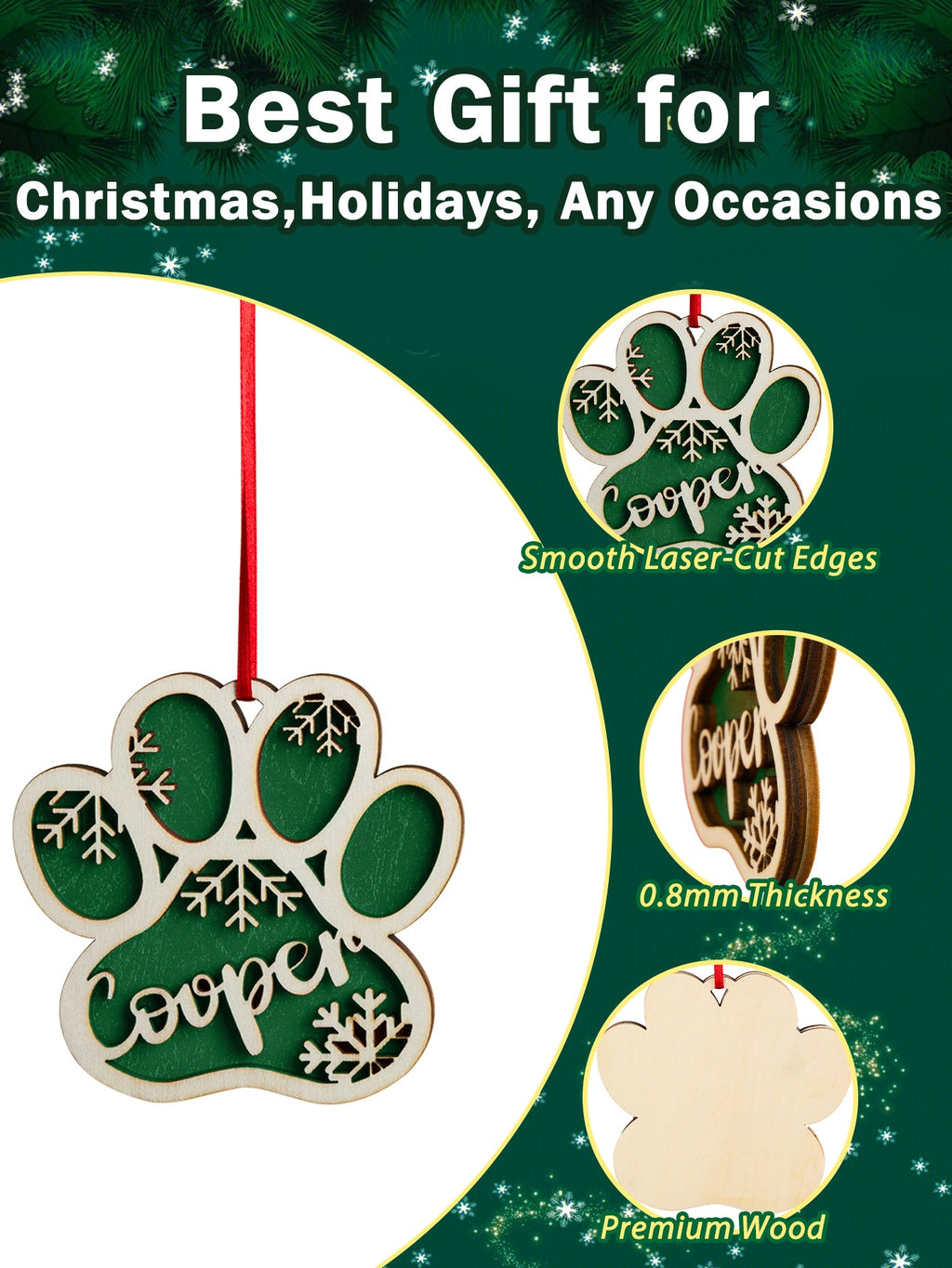 Personalized Dog Paw Snowflake Christmas Ornament