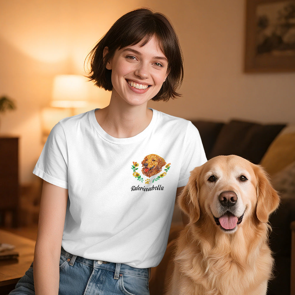Custom Embroidered Style Personalized Pet Name Wreath T-Shirt