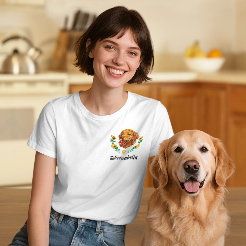 Custom Embroidered Style Personalized Pet Name Wreath T-Shirt