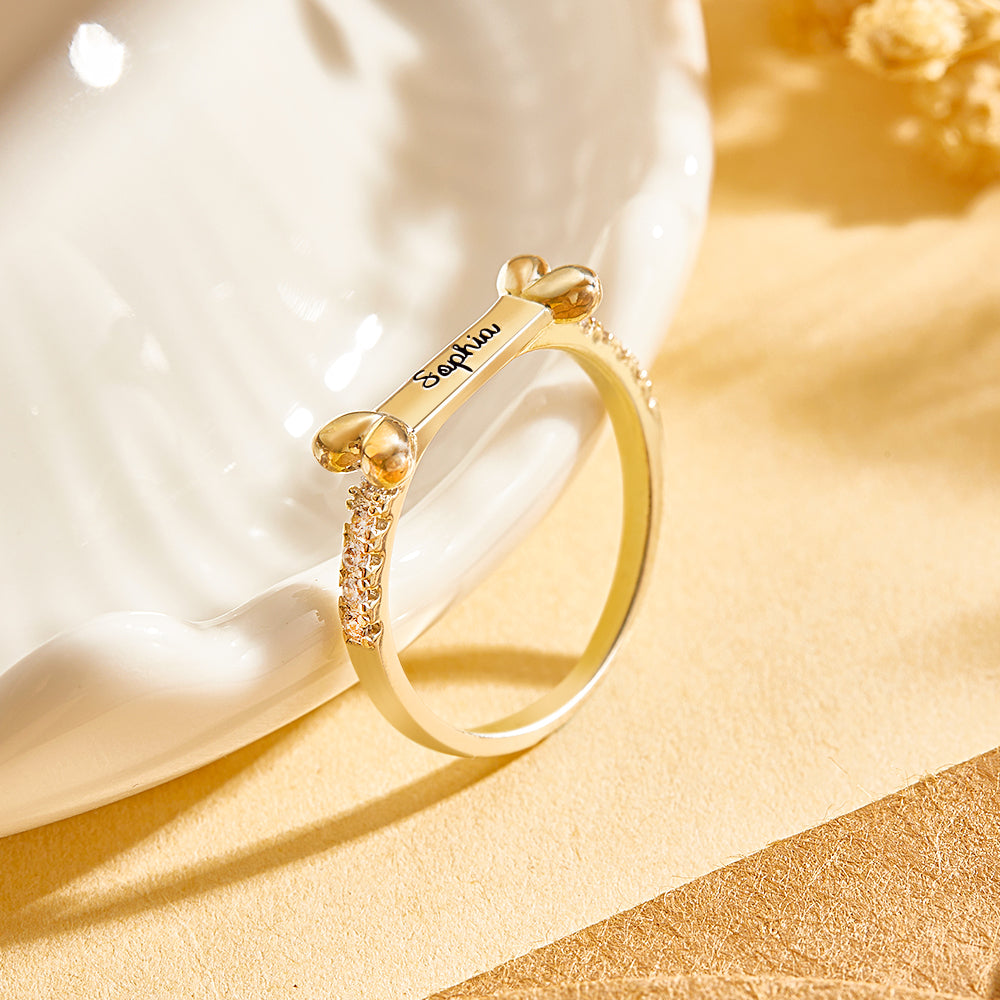 Custom Bone-Shaped Name Engraved Pet Lovers Ring