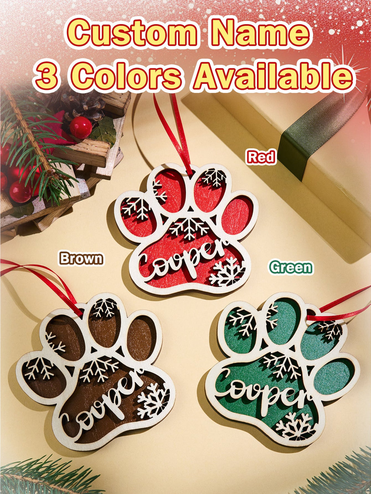 Personalized Dog Paw Snowflake Christmas Ornament
